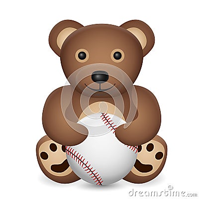 Teddy bear with baseball ball Vector Illustration