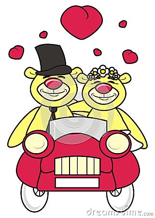 Teddy bear bride and groom in the car Stock Photo