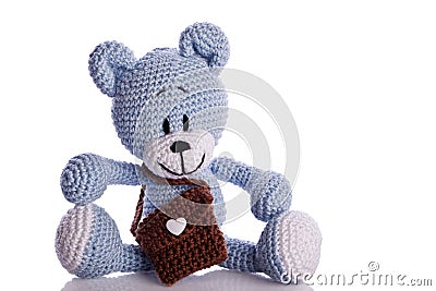 teddy bear with brown school bag Stock Photo