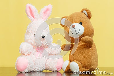 Teddy bear with bunny doll Stock Photo