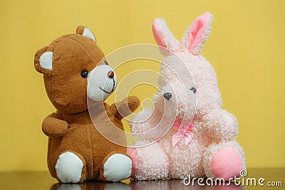 Teddy bear with bunny doll Stock Photo