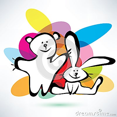 Teddy bear and bunny icons Vector Illustration