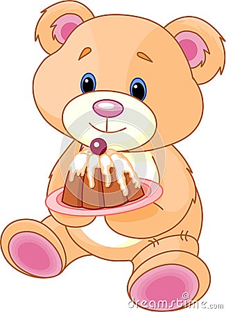Teddy Bear with cake Vector Illustration