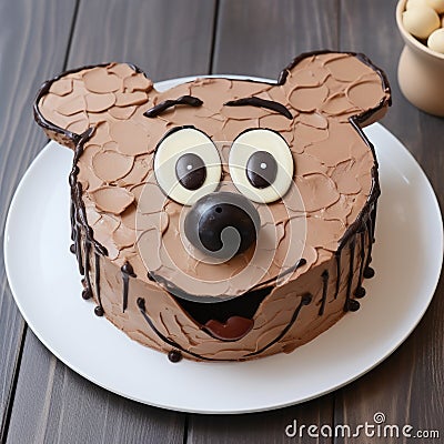 Playful Cartoon Bear Cake With Large White Nose Stock Photo