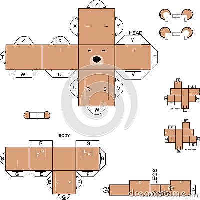 teddy bear character cartoon illustration cube craft design Vector Illustration