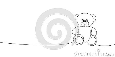Teddy bear continuous line drawing. One line art of decoration,gift, bear, toy, stuffed toy, Valentine s day, March 8 Vector Illustration