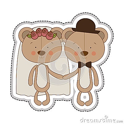 Teddy bear couple groom and bride icon image Vector Illustration