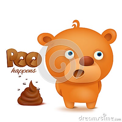 Teddy bear emoji character with bunch of poop Cartoon Illustration