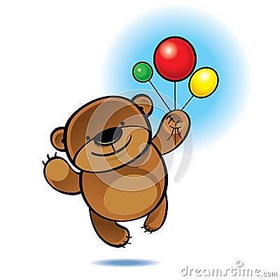 Teddy bear flying with color balloons Vector Illustration