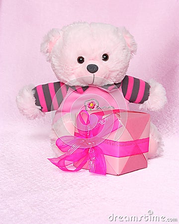 Teddy Bear with gift - Valentines Day Stock Photos Stock Photo