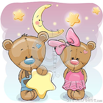 Teddy Bear Girl and Boy with a star Vector Illustration