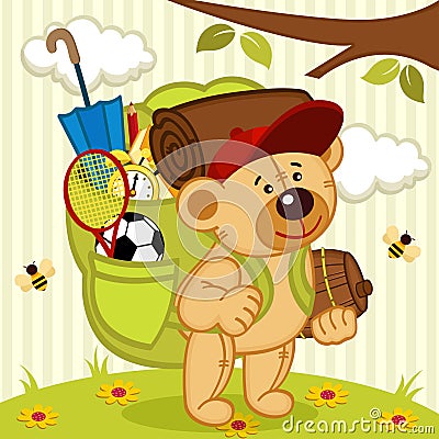 Teddy bear goes hiking Vector Illustration