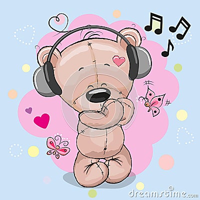 Teddy Bear with headphones Vector Illustration