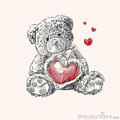 Teddy bear with heart. Vector Illustration