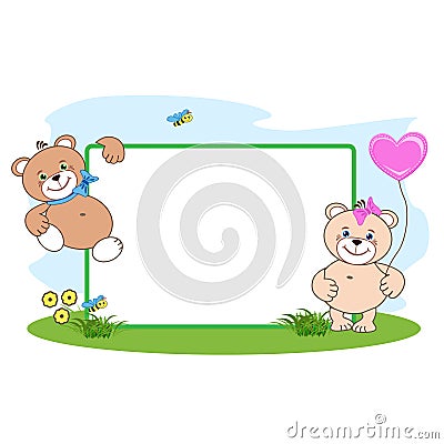 Teddy bear with heart frame Vector Illustration