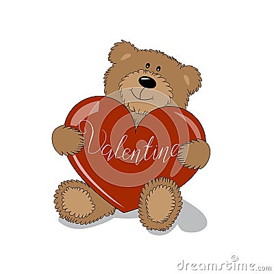 Teddy Bear with heart. Valentines Day Lettering Card element. Vector Illustration