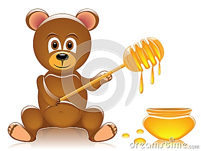 Teddy bear and honey Vector Illustration