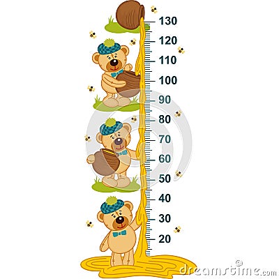 Teddy bear and honey height measure Vector Illustration