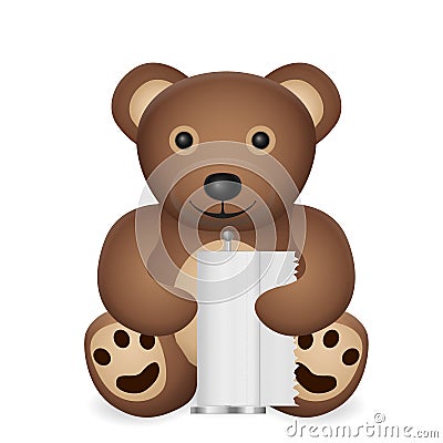 Teddy bear with kItchen paper Vector Illustration