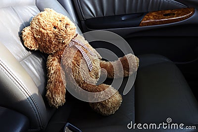 Teddy Bear Lonely Feel In My Car Stock Photo