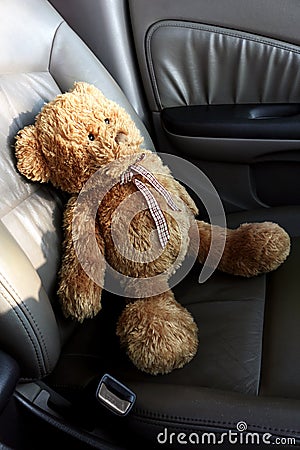 Teddy Bear Lonely Feel In My Car Stock Photo