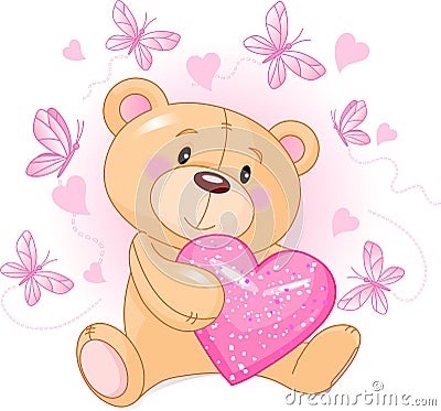 Teddy Bear with love heart Vector Illustration