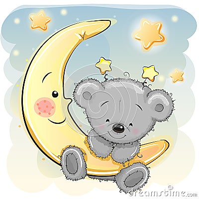 Teddy Bear on the moon Vector Illustration