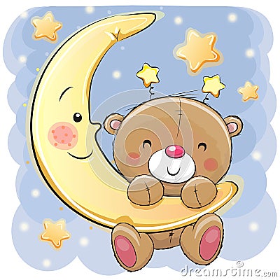 Teddy Bear on the moon Vector Illustration