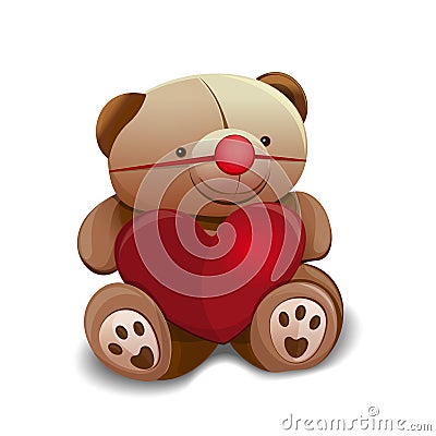 Teddy bear with red rubber clown nose Vector Illustration