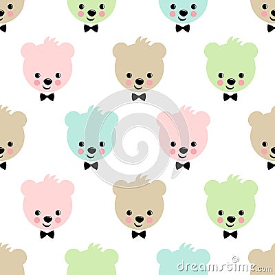 Teddy bear seamless pattern. Cute vector background with boy teddy bear. Vector Illustration