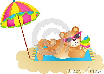 Teddy bear soaking up the sun on a beach Vector Illustration