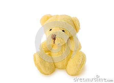 Teddy bear soft toy sitting on white background. Stock Photo