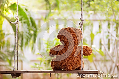 Teddy bear on swing. Stock Photo