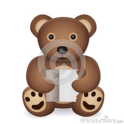 Teddy bear with toilet paper Vector Illustration