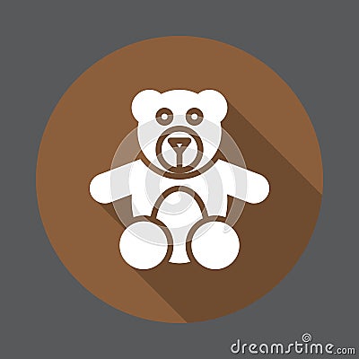 Teddy bear toy flat icon. Round colorful button, circular vector sign with long shadow effect. Vector Illustration