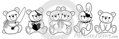 Teddy bear toy in weird kawaii 2000s style. Cute, spooky, scary toys. Emo goth y2k illustration. Vector Illustration