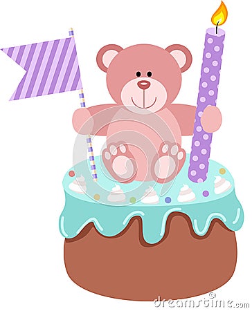 Teddy bear up birthday cake Vector Illustration