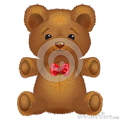 Teddy bear vector brown with a red bow. Vector Illustration