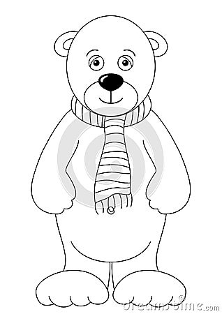 Teddy-bear white in a scarf, contours Vector Illustration