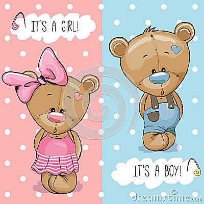 Teddy Bears boy and girl Vector Illustration