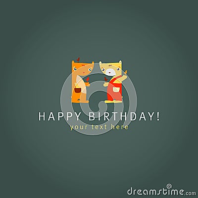 Teddy Bears. Happy birthday card. Vector Illustration