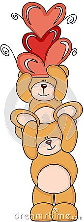 Teddy bears with hearts Vector Illustration