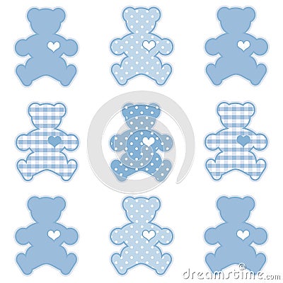 Teddy Bears, Pastel Blue Vector Illustration