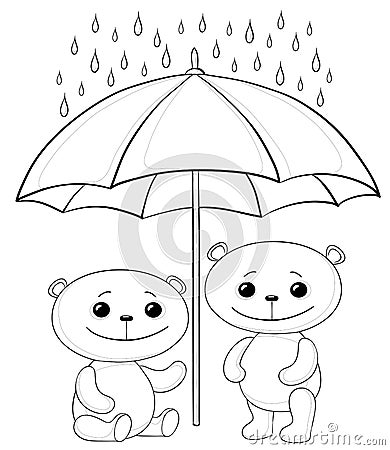 Teddy bears and umbrella, contours Vector Illustration