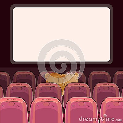 Teddy bears are watching a movie Cartoon Illustration