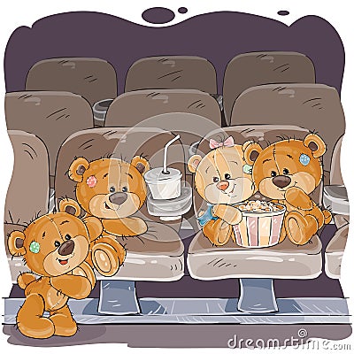 Teddy bears are watching a movie Vector Illustration