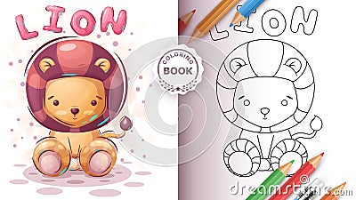 Teddy lion - coloring book for kid and children Vector Illustration