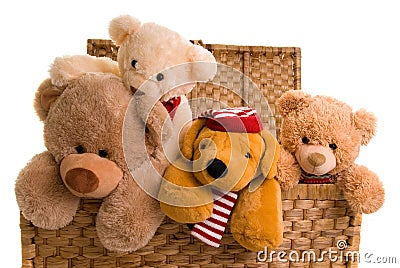 Teddys in a toy chest Stock Photo
