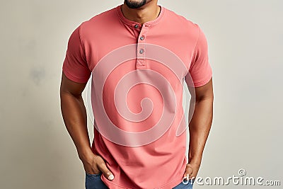 tee shirt sleeve henley shirts isolated on a transparent background. Stock Photo