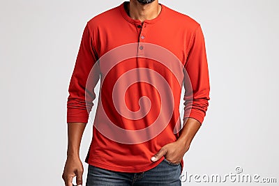 tee shirt sleeve Henley shirts isolated on a transparent background. Stock Photo